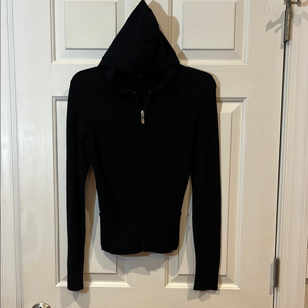 Bebe Black Fitted Hoodie Sweatshirt Size L